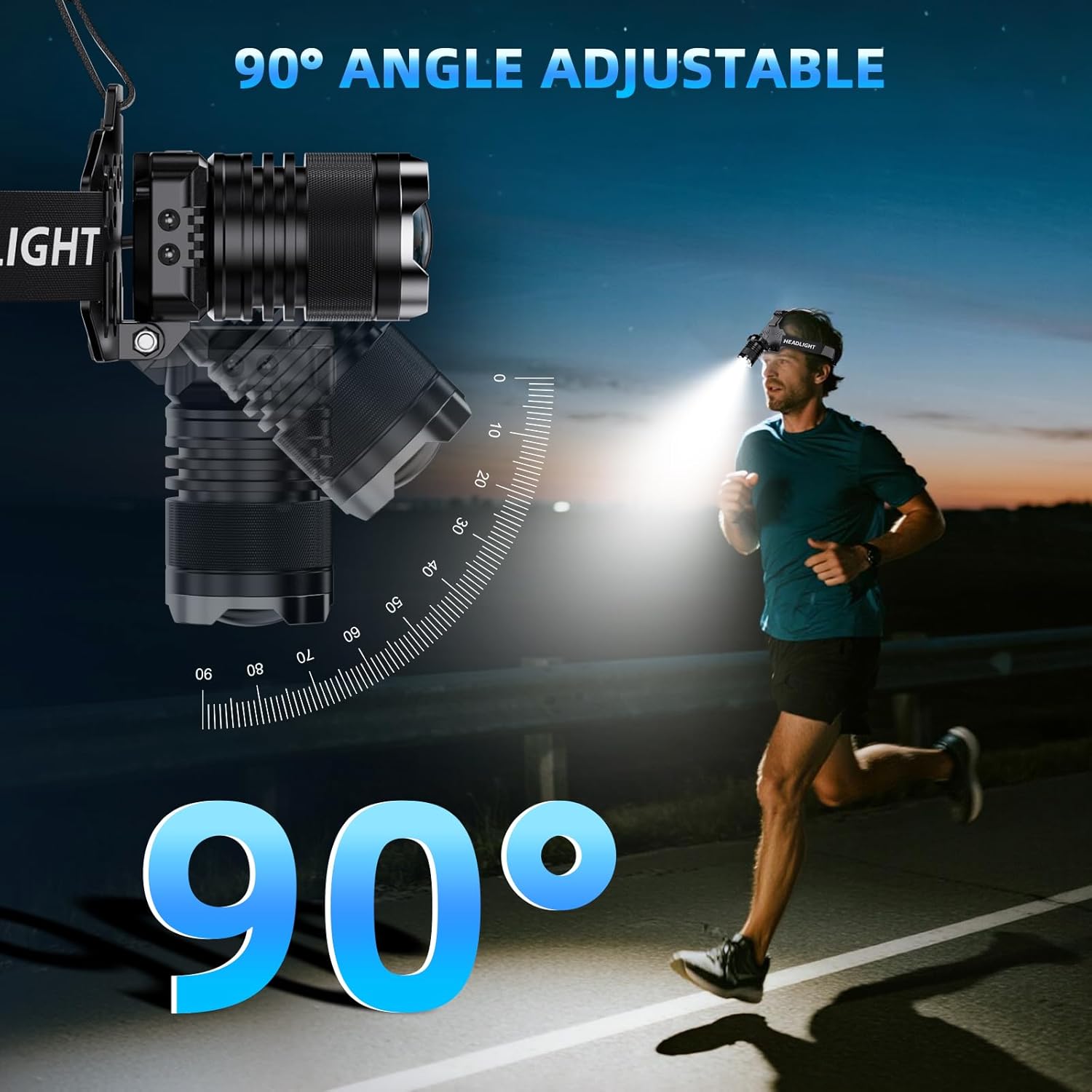 Super Bright Headlamp Rechargeable – 2 Pack Head Light, Zoom Head Lamp with Sensor Mode & Rear Red Light, Waterproof Head Torch/Headlight Flashlight with 6 Helmet Clips for Fishing