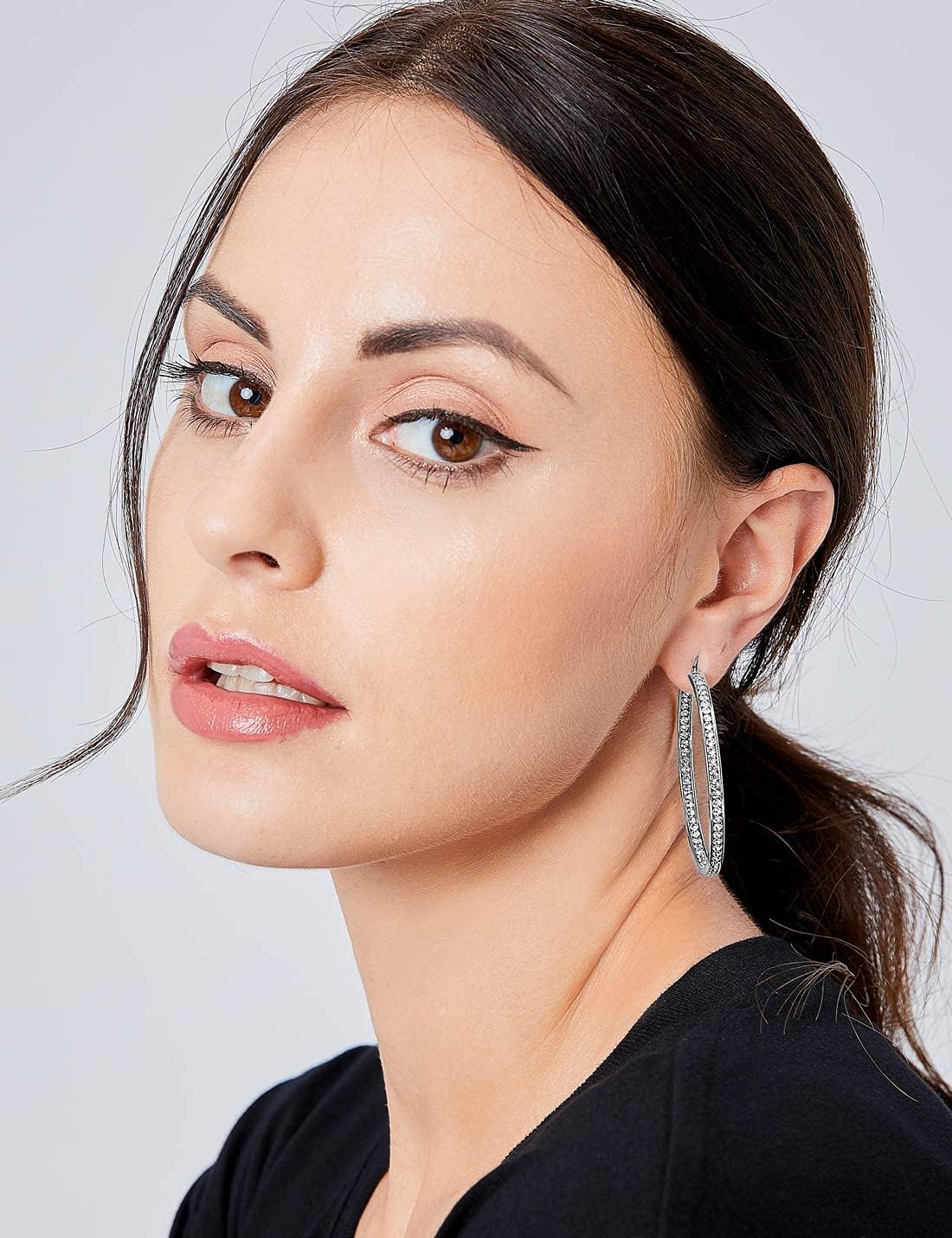 Large Rose Gold Stainless Steel Hoop Earrings for Women, Big Hypoallergenic Hoops Earring ARSKRO Huge Cubic Zirconia Rhinestone Crystal Basketball 50mm 2 inch Ear Ring Jewelry Gifts for Women Mens Sensitive Ears - Image 2