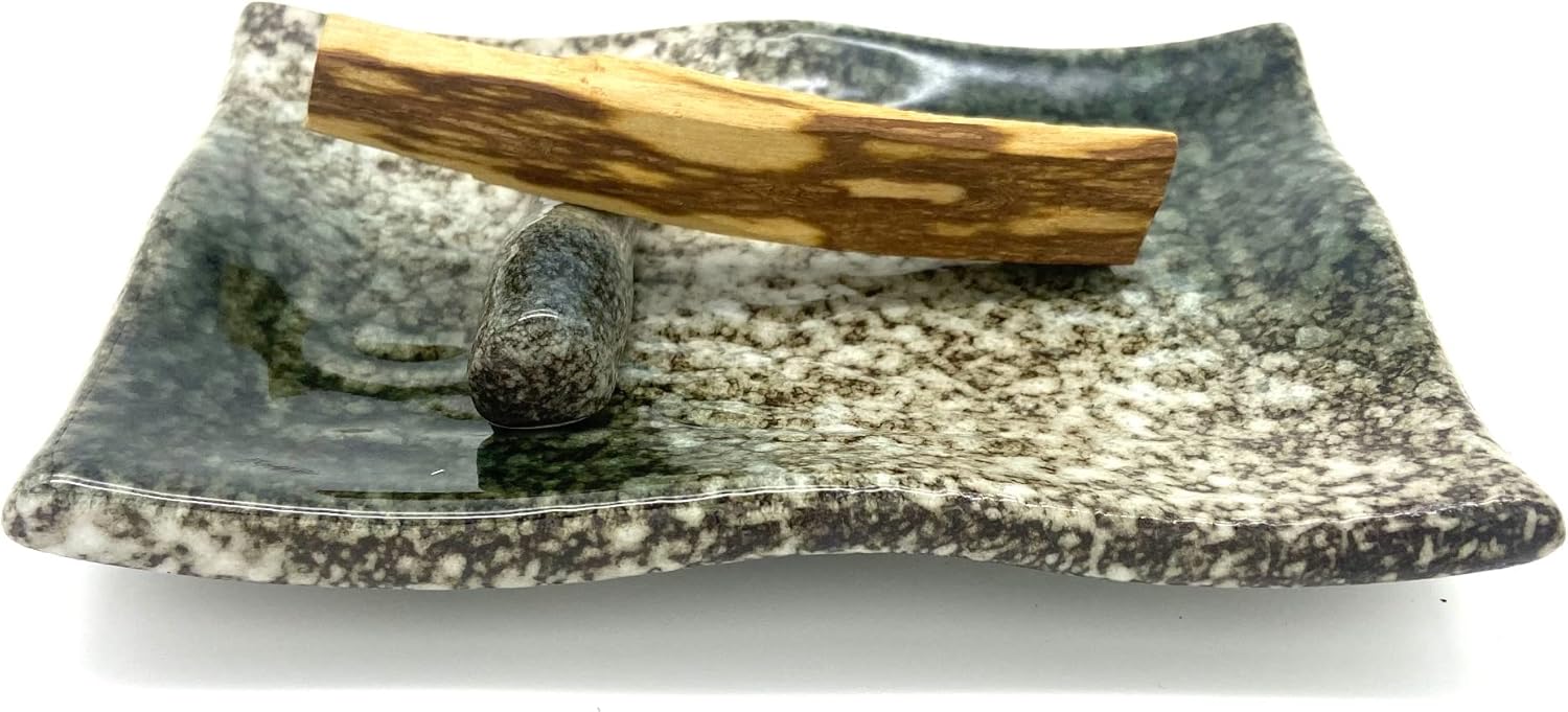 TOBOHU Black Rectangle Ceramic Palo Santo Holder, Wood Incense Stick Burning Bowl, Ceramic Burner for Palo Santo Sticks
