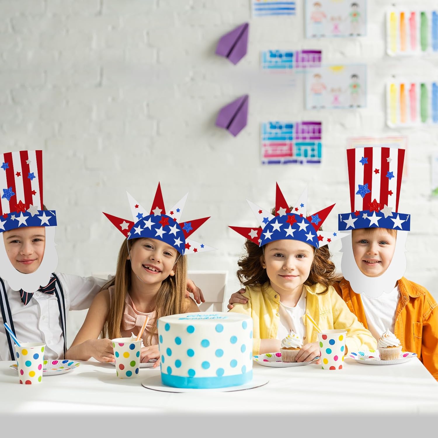 Cinrobiye 24 Set 4th of July CraftK Kits,American Patriotic Photo Booth Party Props Masks Decorations for Memorial Day Party Favor Masquerade School Home USA Patriotic Activity Decoration Supplies