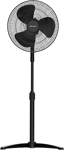 Emerson FAO1605 Ventilador de pedestal oscilante portátil de 85.5 grados, 3 ajustes de velocidad con inclinación ajustable y altura ajustable de