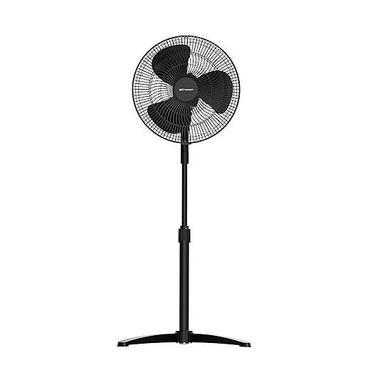 Emerson FAO1605-A Portable 85.5 Degree Oscillating Pedestal Fan, 3 Speed Settings with Adjustable Tilt and Height Adjustable from 37.5 to 49.5 Inches, Black