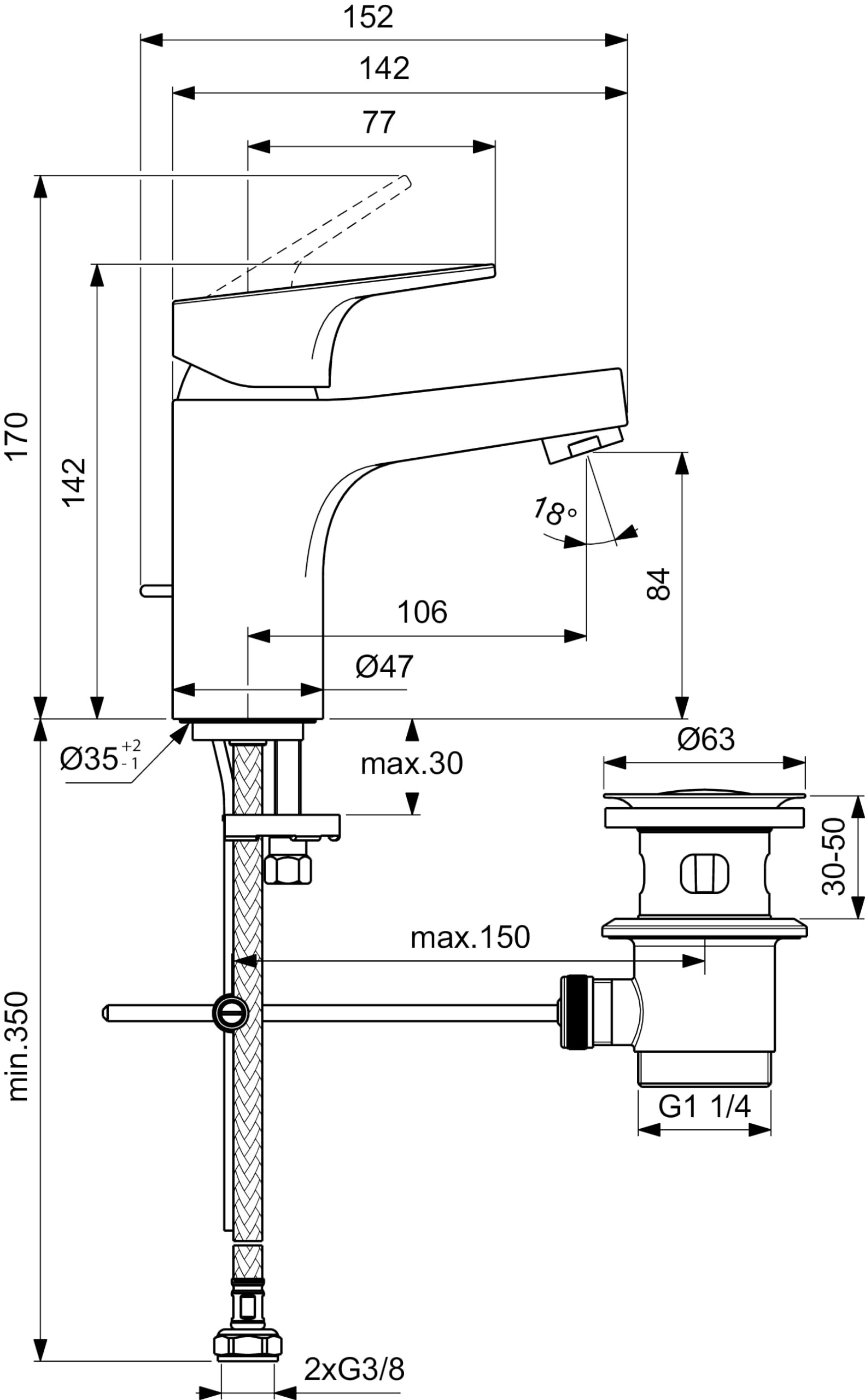 Ideal Standard - Cerabase, Miscelatore monocomando per lavabo, Bocca di erogazione fissa, Cromato