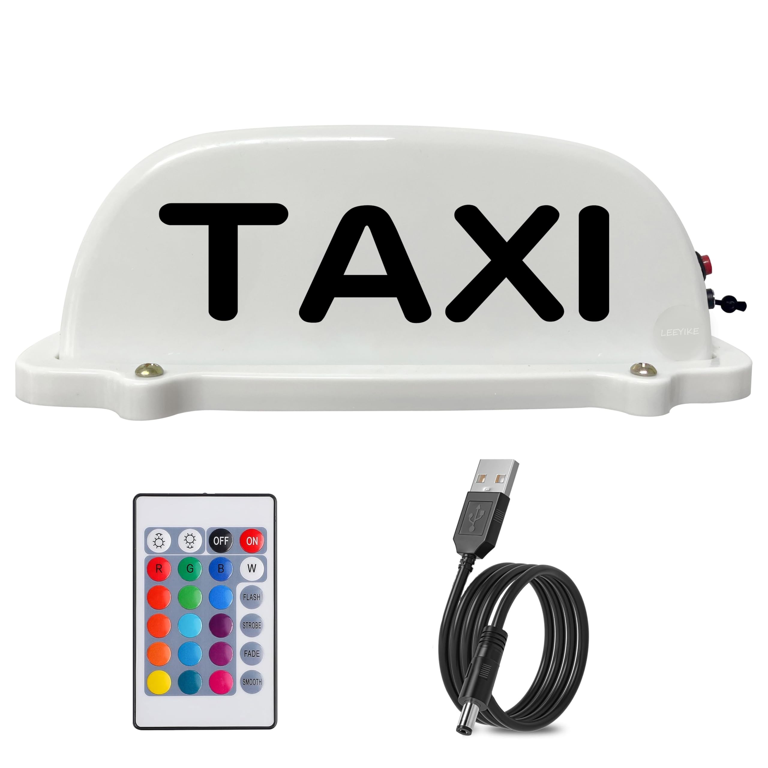 LEEYIKE LED Taxi Roof Sign, USB Rechargeable, 24-Color Remote Control, Waterproof Magnetic Base, White
