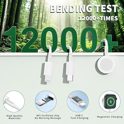 Miniatura 4 de Cargador múltiple para Apple Watch, carga de iPhone, múltiples dispositivos, cable de carga de viaje 3 en 1 de 6 pies con cargadores USB C de 20 W,