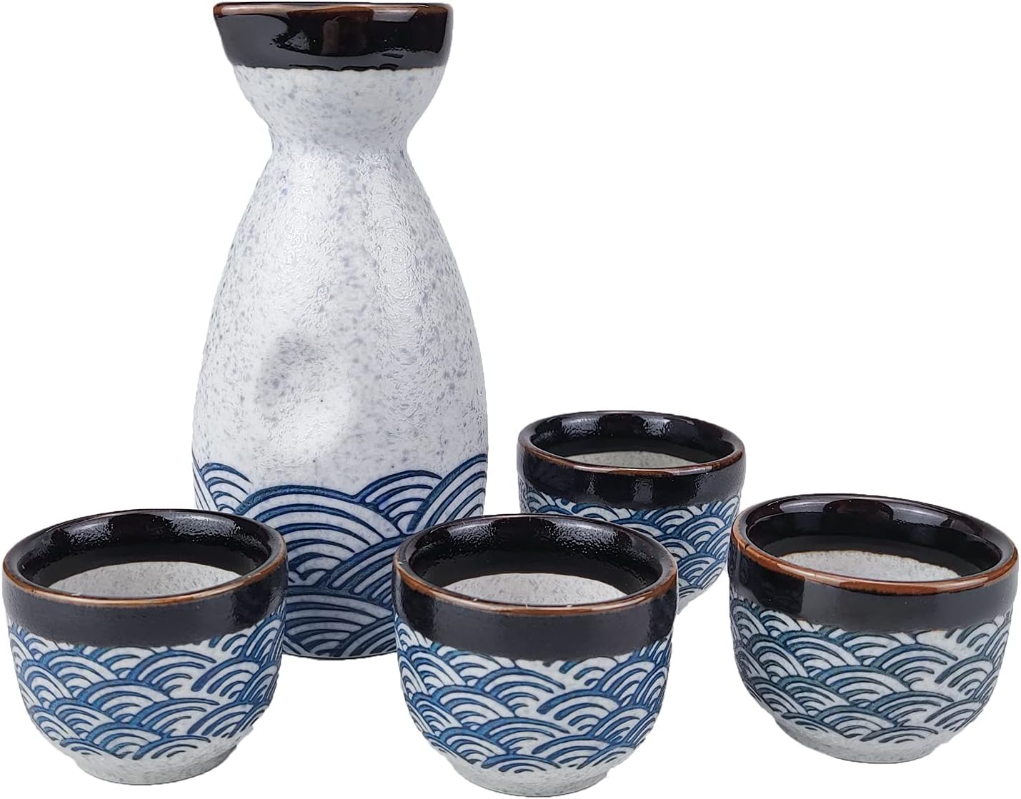 Ceramic Sake Set Cup Include 1 Saki Drink Bottle and 4 Cups Serving Set Traditional