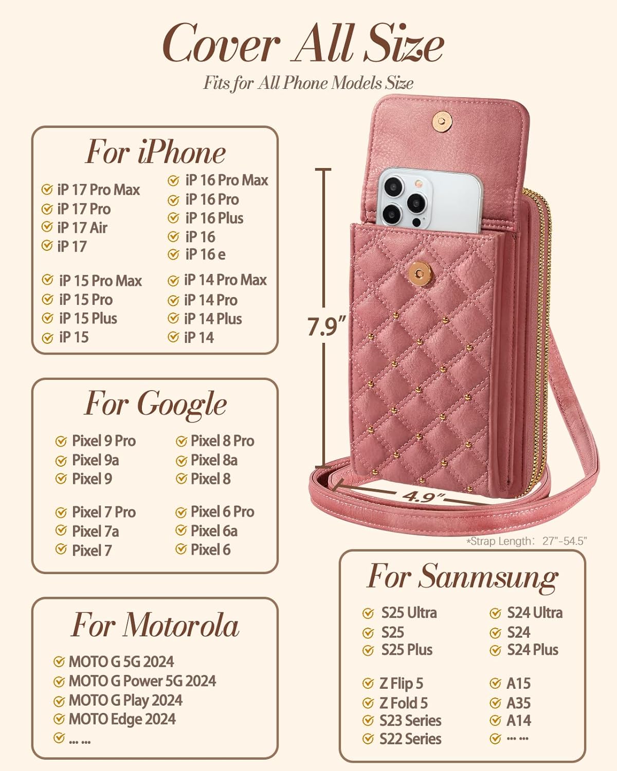 Miss Adola Crossbody Phone Purse for Women - Cute Small Bags Cellphone Wallet RFID Blocking with Strap Zipper and Card Slots - Image 3