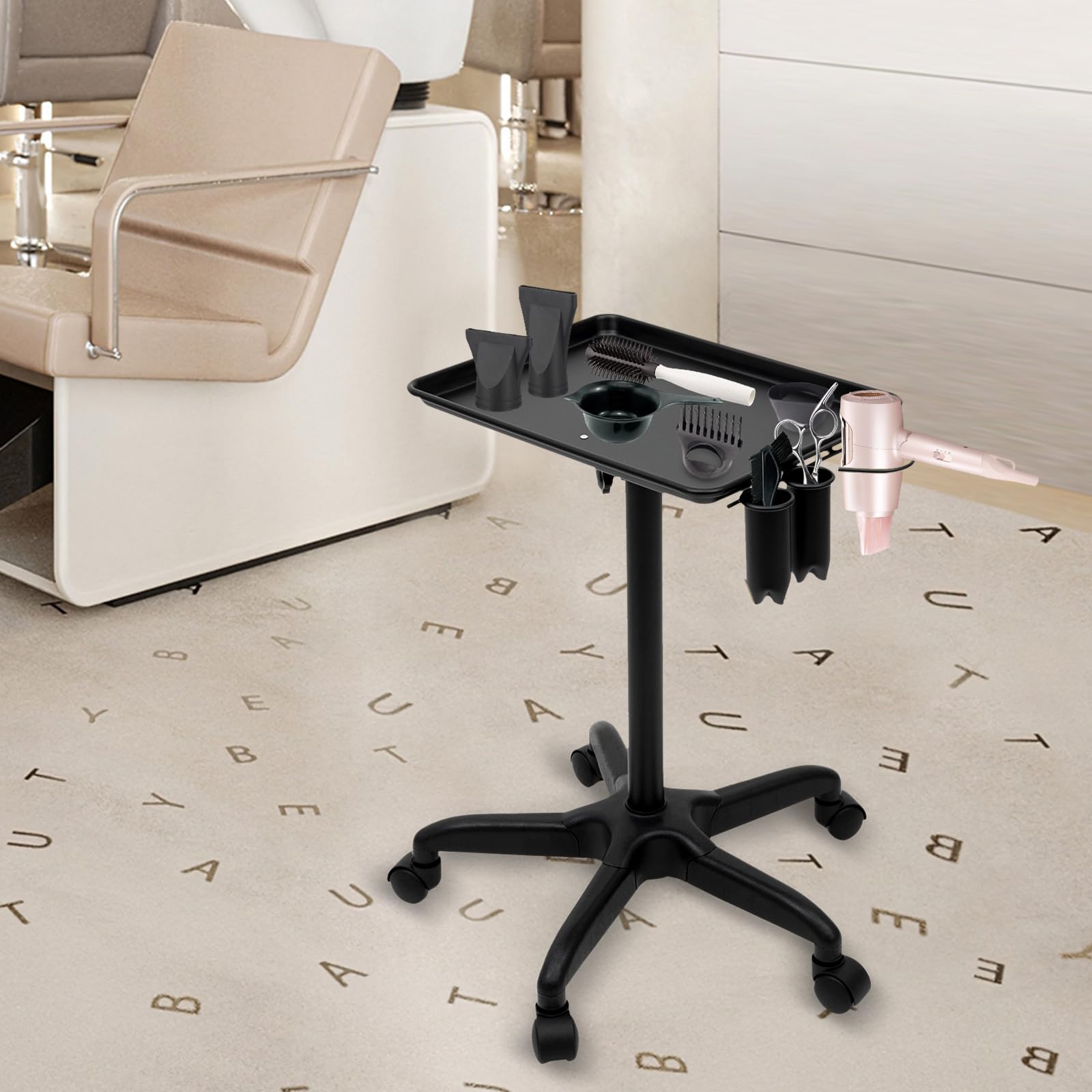Carrito de Peluquería y Belleza - Carro Apilable y Portátil para Trabajo, Cosméticos y Escritorio (Negro)