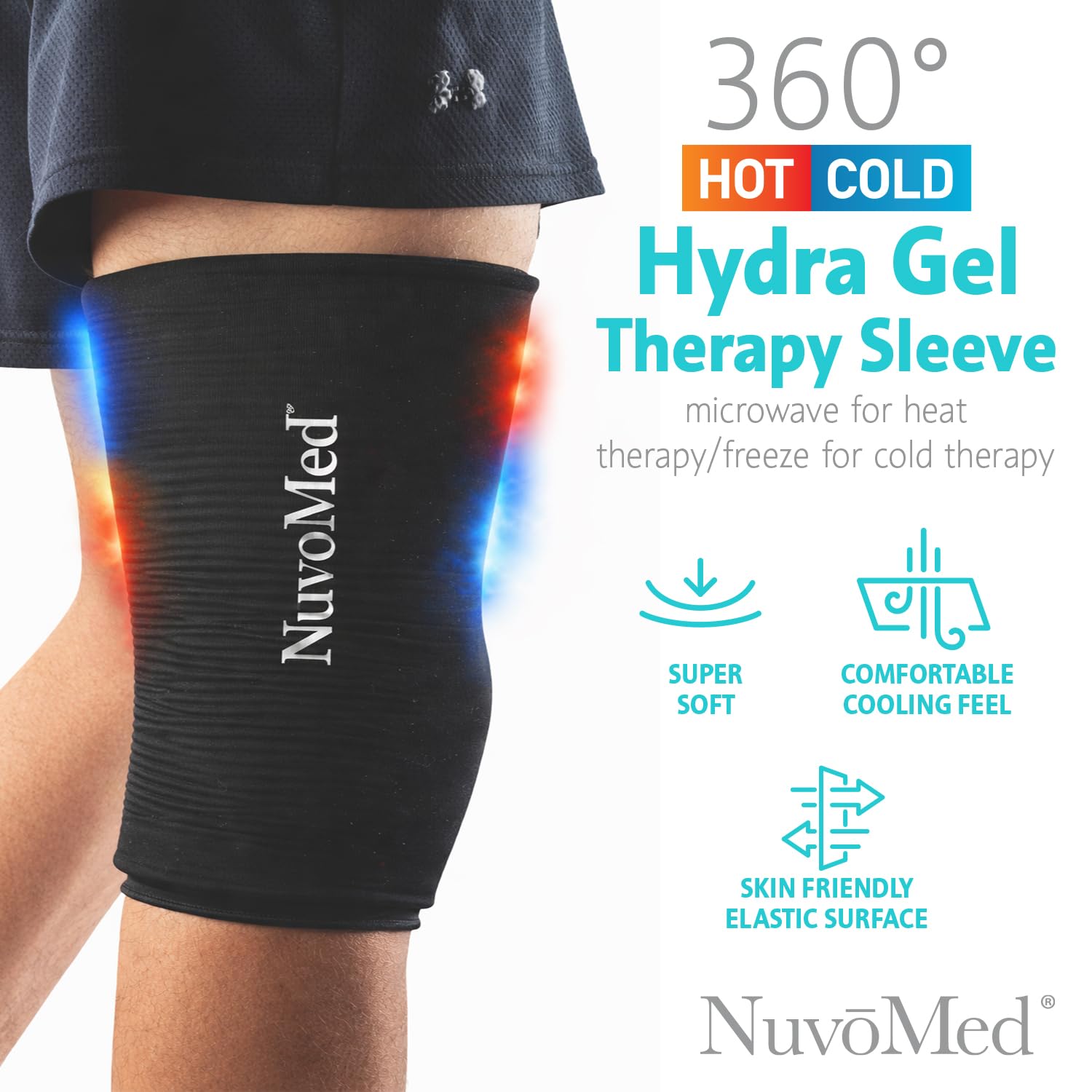 NuvoMed Impacco riutilizzabile in gel caldo e freddo, impacco flessibile in gel idraulico, adatto al microonde e al congelatore, copertura a 360° per ginocchia, gomiti, caviglie, polsi e polpacci