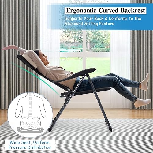 Miniatura 8 de Giantex Juego de 2 sillas de patio, sillas plegables con respaldo ajustable, sillas de cabestrillo al aire libre para bistro, cubierta, patio