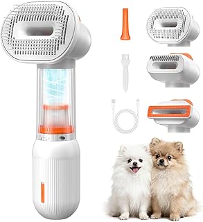 Vacuum Dog Brush for Shedding, 4-in-1 Self Cleaning Slicker Brush for Dogs& Undercoat Rake for Dogs, Deshedding Grooming Tool, Anti-Static, Massage, Cleaning, Shedding & Combing All In One!