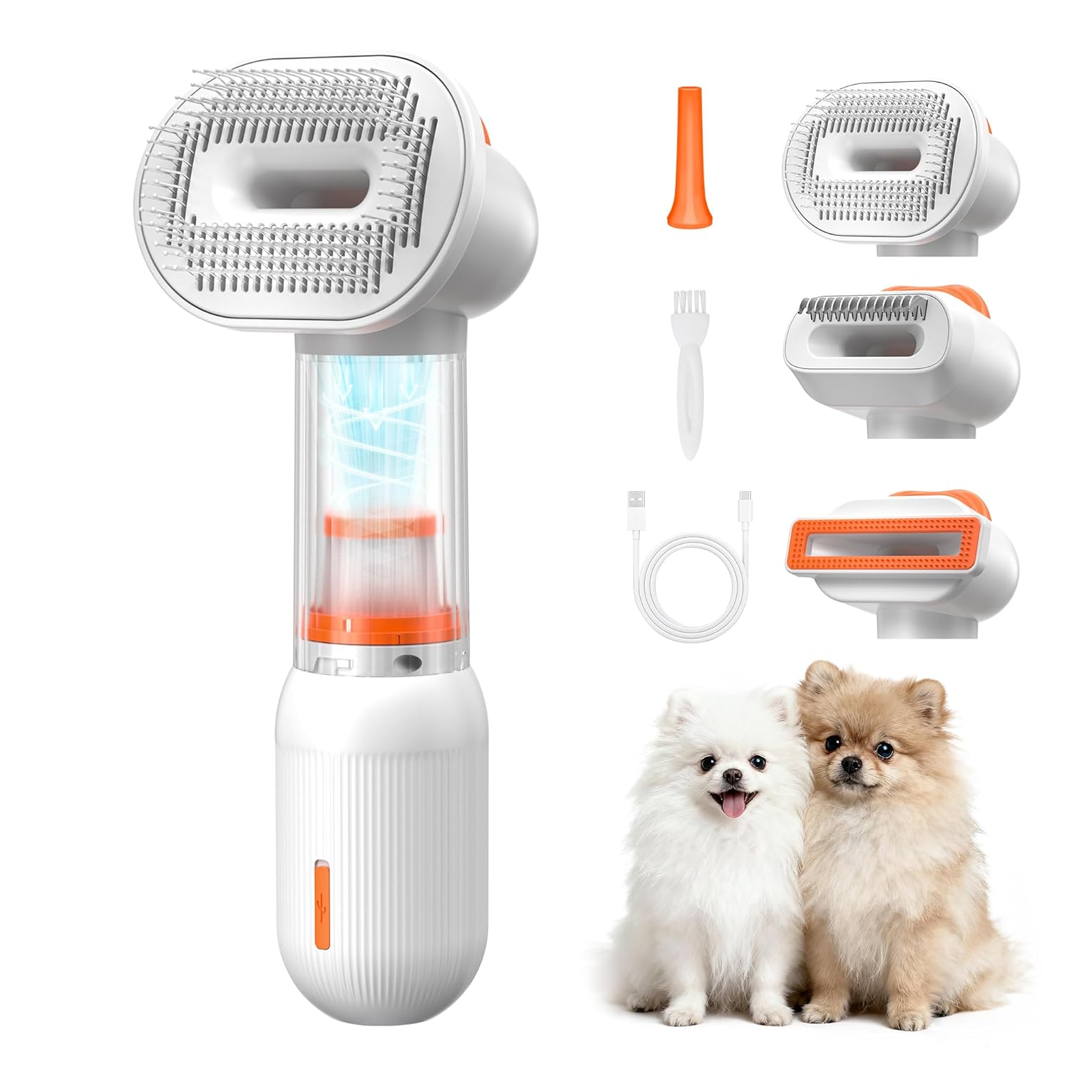 Vacuum Dog Brush for Shedding, 4-in-1 Self Cleaning Slicker Brush for Dogs& Undercoat Rake for Dogs, Deshedding Grooming Tool, Anti-Static, Massage, Cleaning, Shedding & Combing All In One! White