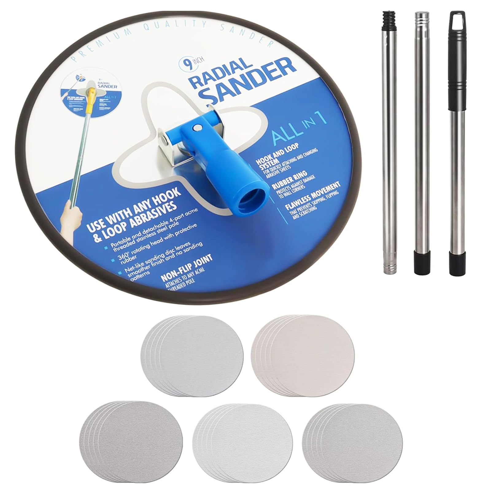 9 Inch Drywall Pole Sander – Wall Sander for Painting Prep, Adjustable Drywall Sanding Pole with Extension Handle, Ideal for Wall Finishing & Renovation Projects