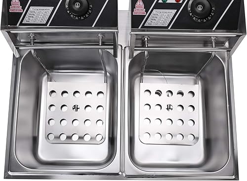 Miniatura 5 de Kit de freidora eléctrica de pavo para uso comercial y doméstico con cesta, 5000 W MAX 12.7 cuartos de galón de acero inoxidable doble tanque