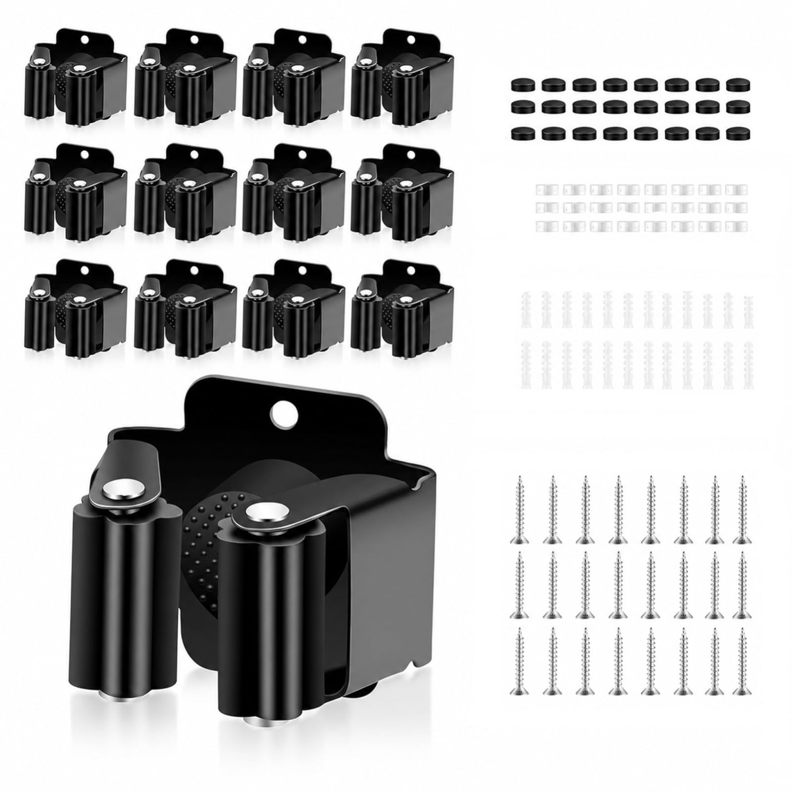 BLOMZA 12 Pack Broom Holder Wall Mount Heavy Duty Mop Holder Rack with Steel & Silicone Grips Space-Saving Organizer for Kitchen Bathroom Garage Garden Tool Storage Black