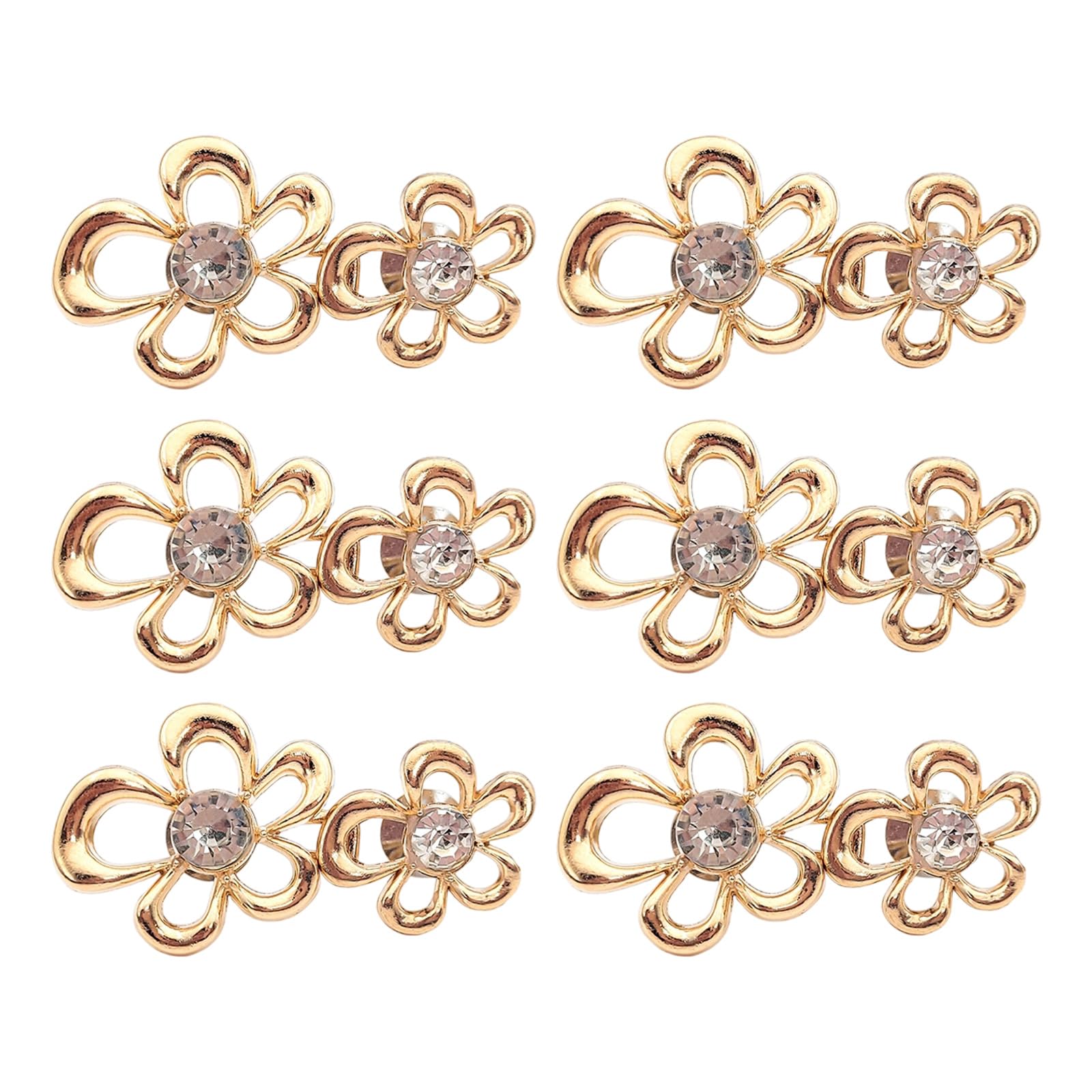 Rhinestones Flower Waist Tightener Multipurpose Waist Cinching Clip for Various Fabrics Easy Clip Fasteners for Pants 6PC Quick Install Cincher Button