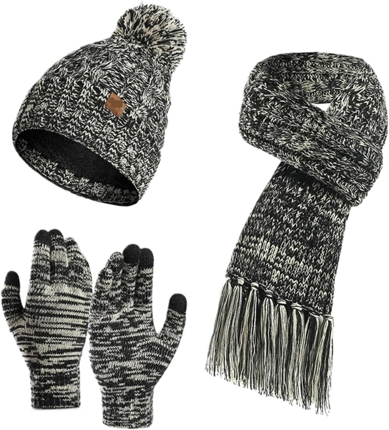 Winter Hat Scarf Gloves A 3-Piece Winter Outfit Consisting of A Hat Scarf and Gloves for Cold Weather(Black)