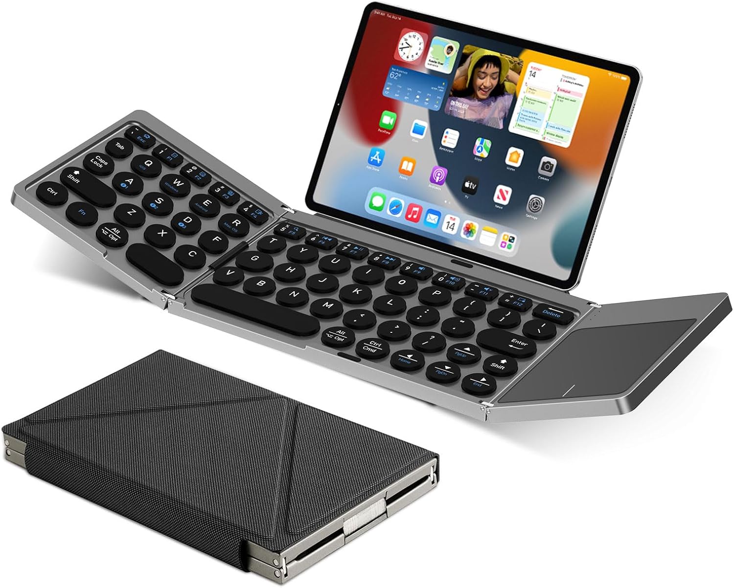 Ultra Slim Foldable Wireless Keyboard with Holder, Pocket Folding Keyboards with Touchpad for Smartphone Tablet and Laptop