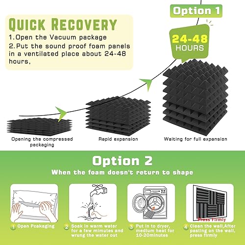 Miniatura 4 de Paquete de 56 paneles de espuma acústica, 12 x 12 x 2 pulgadas, paneles de espuma a prueba de sonido para paredes, pirámide, insonorización, espuma
