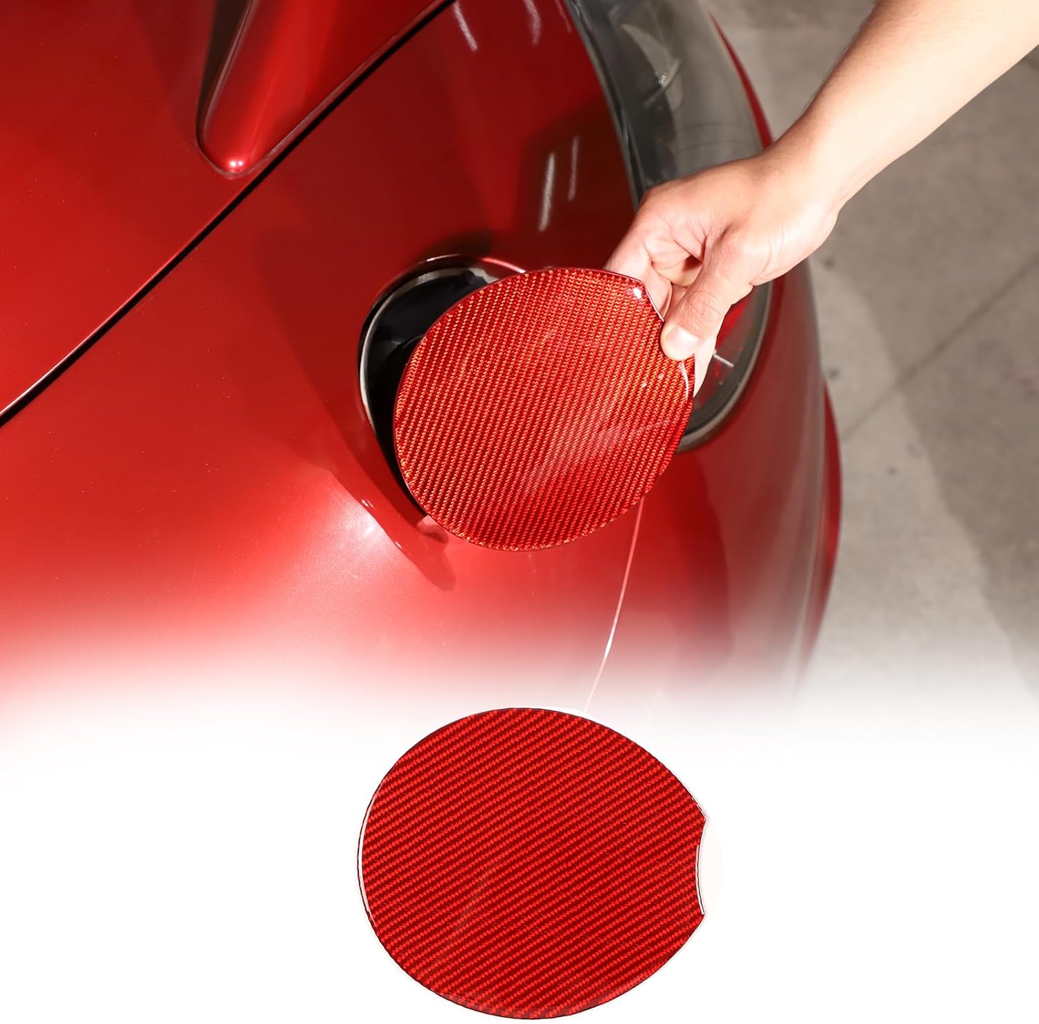 Fuel Tank Cap Trim Sticker Compatible with Mitsubishi Eclipse 2006-2011 Sticker Soft Carbon Fiber 1PCS,Gas Fuel Door Cover Trim Cap,Exterior Fuel Tank Cap Protection Trim Accessories (Red Carbon)