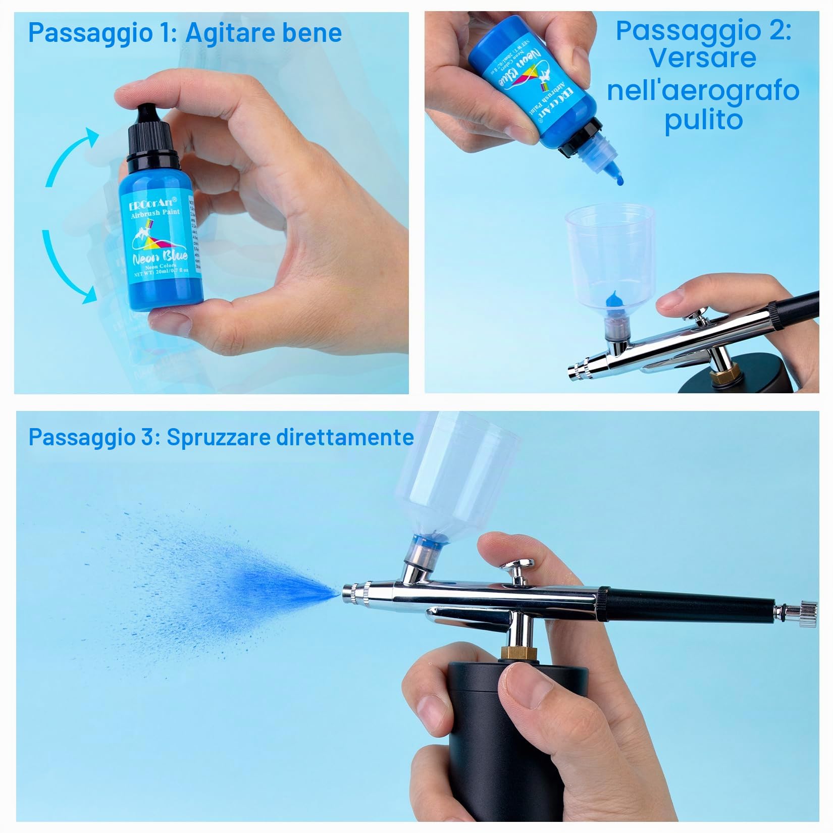 Colori per Aerografo - 30 Colori con 2 Pennelli, Aerografo per Modellismo, a Base D'acqua, Non Tossiche, Altamente Pigmentate, Set di Colori Acrilici per Legno, Modelli, Auto - 20 ml / Bottiglia