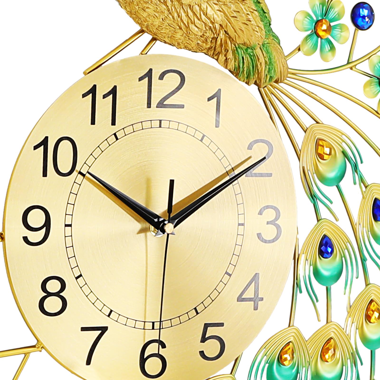 Wanduhr Pfau Groß 70cm, 3D Metall Design mit Funkelnden Kristallen, Geräuschloses Uhrwerk ohne Ticken Digitale Wanduhren Moderne Wandkunst Dekoration für Wohnzimmer & Schlafzimmer