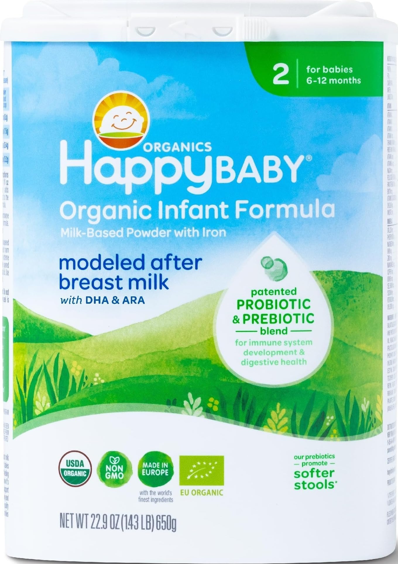 Organics Stage 2 Infant Formula, 6 12 Months, Milk Based Organic Baby Formula Powder with Iron, Probiotics & Prebiotics for Immune & Digestive Support, 22.9 Ounce (Pack of 1)