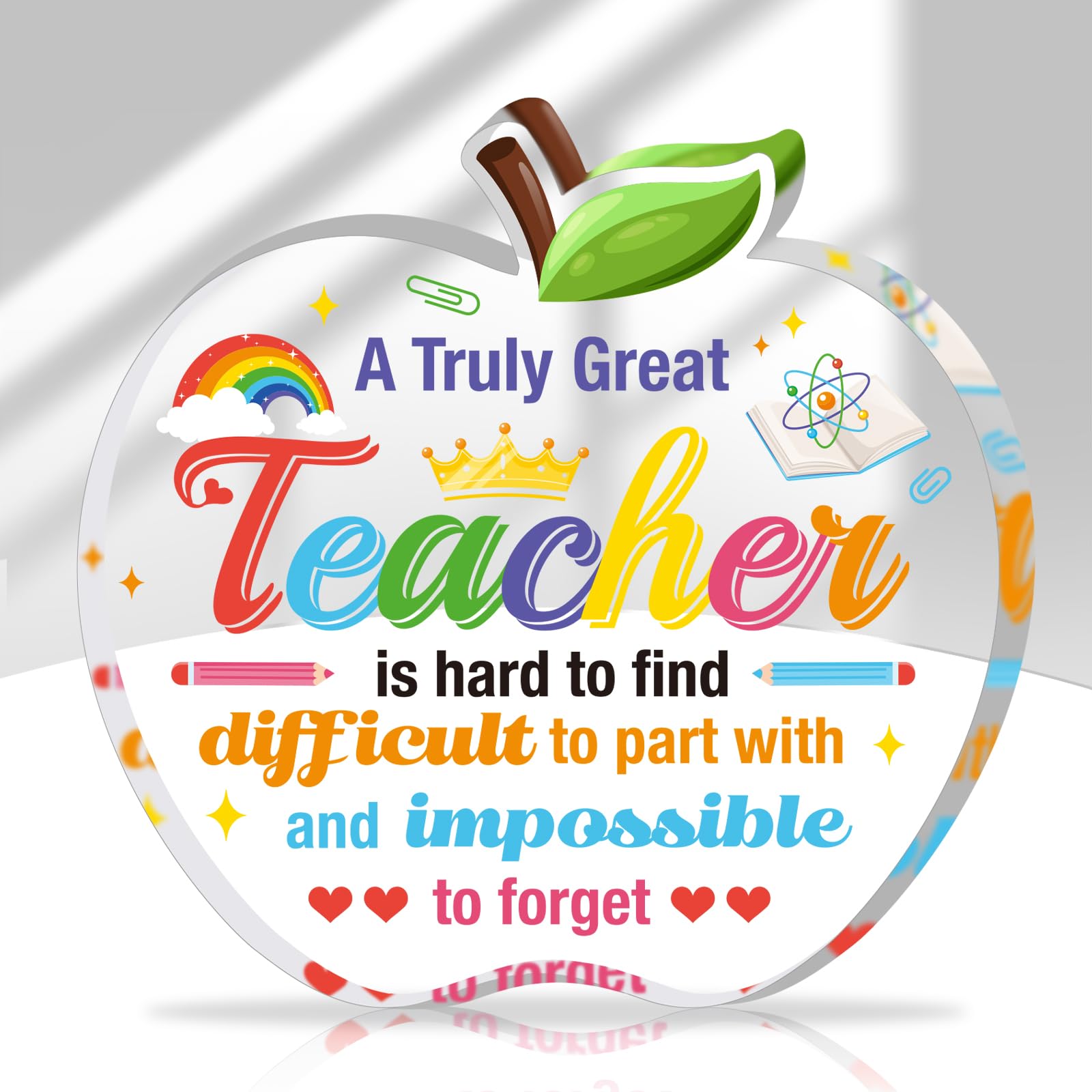 HOWAF Teacher Appreciation Gifts Keepsake with Bag, A Great Teacher is Hard to Find Acrylic Plaque Sign Keepsake with Bags for Teacher Gifts, Teacher