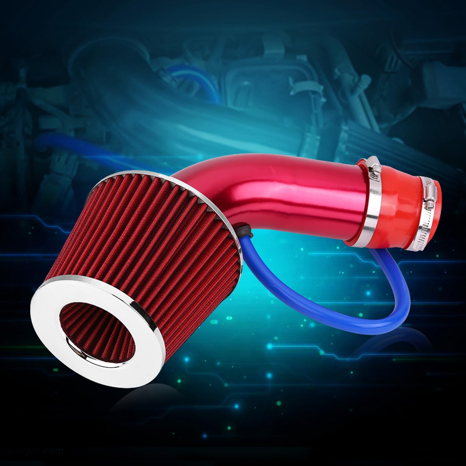 Yctze Kit Universal de Admisión de Aire Frío de 76 Mm, Aleación de Aluminio Resistente a Altas Temperaturas con Filtro de Aire de Fibra Seca para Vehículos Modificados (rojo)