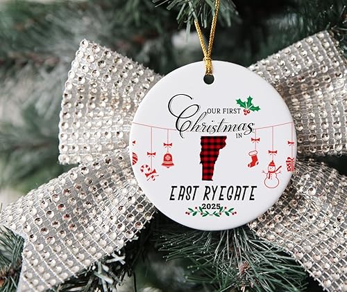 Miniatura 2 de Our First Christmas Ornament 2025 in East Ryegate Vermont Ornament Tree Decorations Housewarming New Home Keepsake 3" White