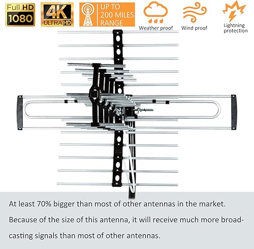 Vista 4 de Five Star Antena HDTV para exteriores de hasta 200 millas de largo alcance, montaje en ático o techo, antena digital OTA para 4K 1080P VHF UHF