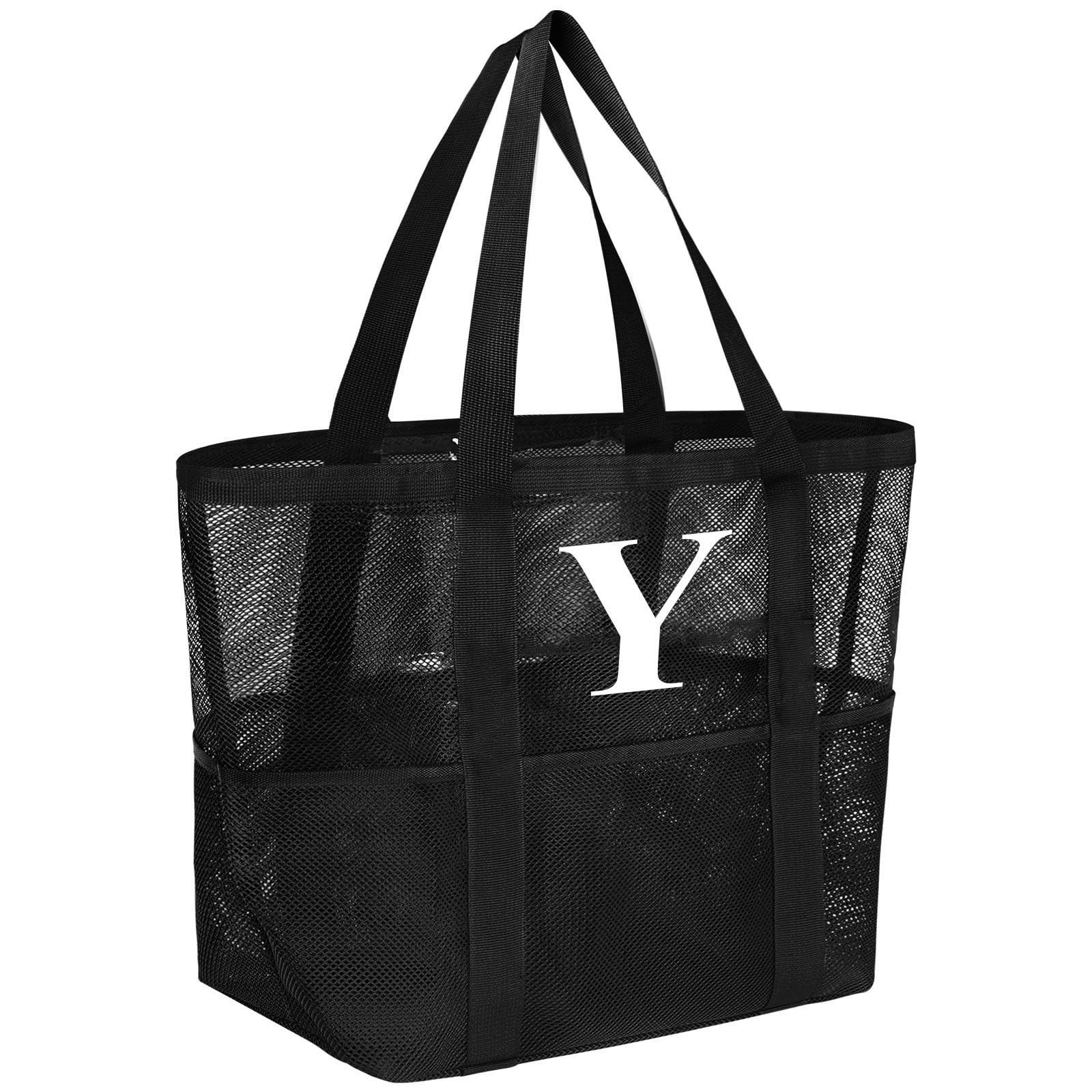 wanchel Personalized Mesh Beach Bag for Women - Waterproof Initial Tote Bag for Family Travel, Toys, Vacation Essentials