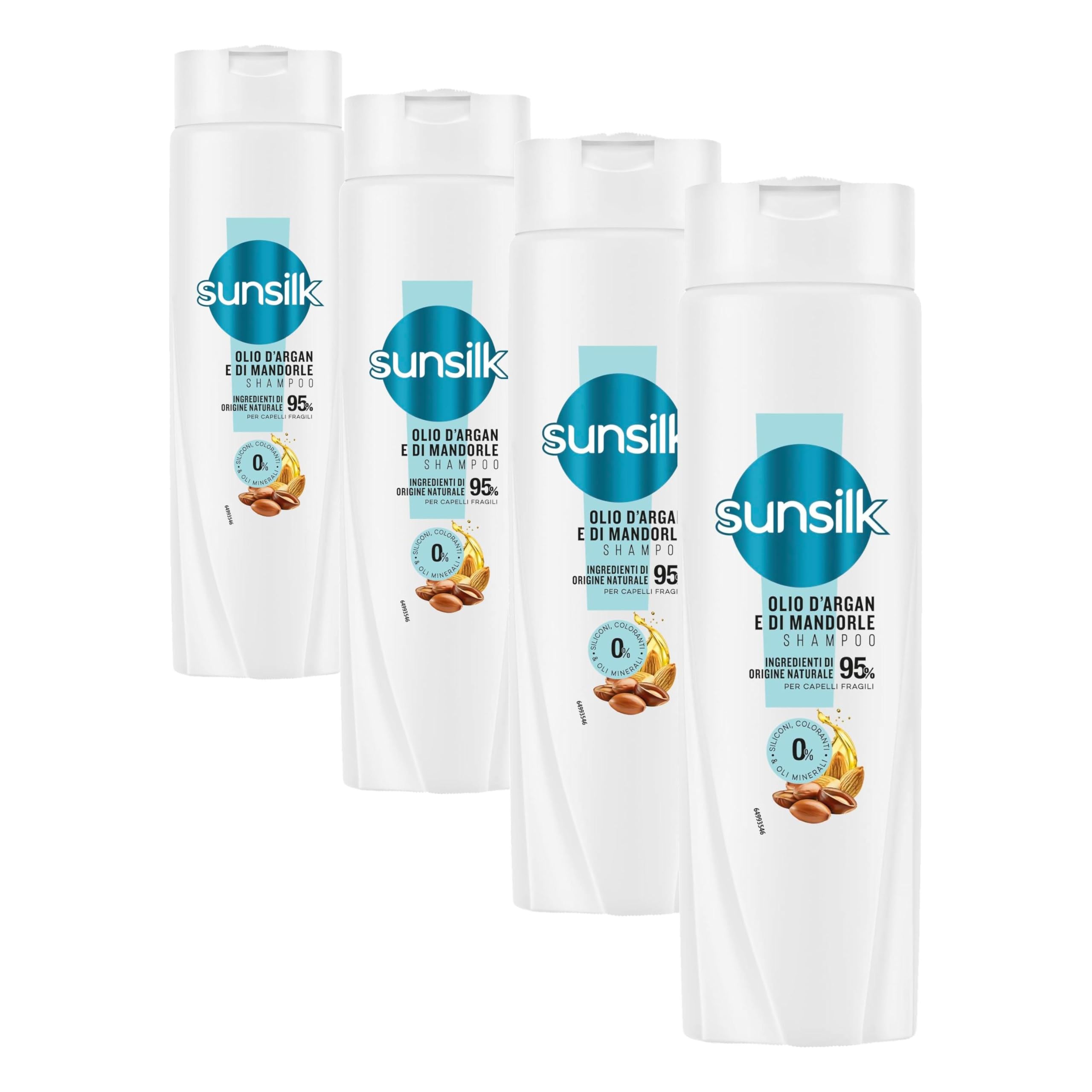 Sunsilk, Shampoo Olio d’Argan e di Mandorle, Shampoo per Capelli Fragili e Sciupati, Formula Nutriente e Rinforzante, con Olio d'Argan e Olio di Mandorle Biologico, Senza Siliconi, 250ml