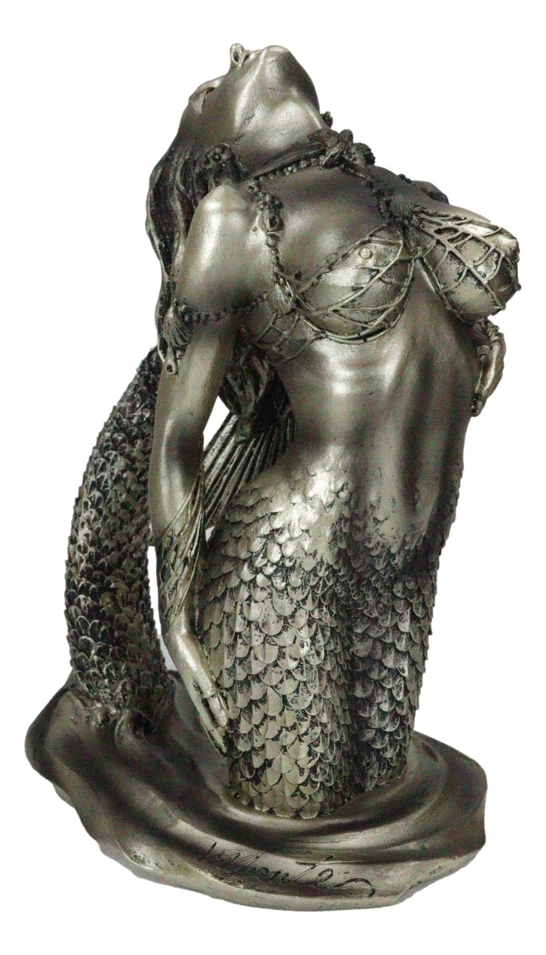 Ebros Aged Bronze Resin Seductive Siren of The Seas Nude Mermaid Rising Out of Waters Figurine 7.5" Tall Nautical Coastal Ocean Sea Decor Figurine Luring Mermaids Fantasy Accent