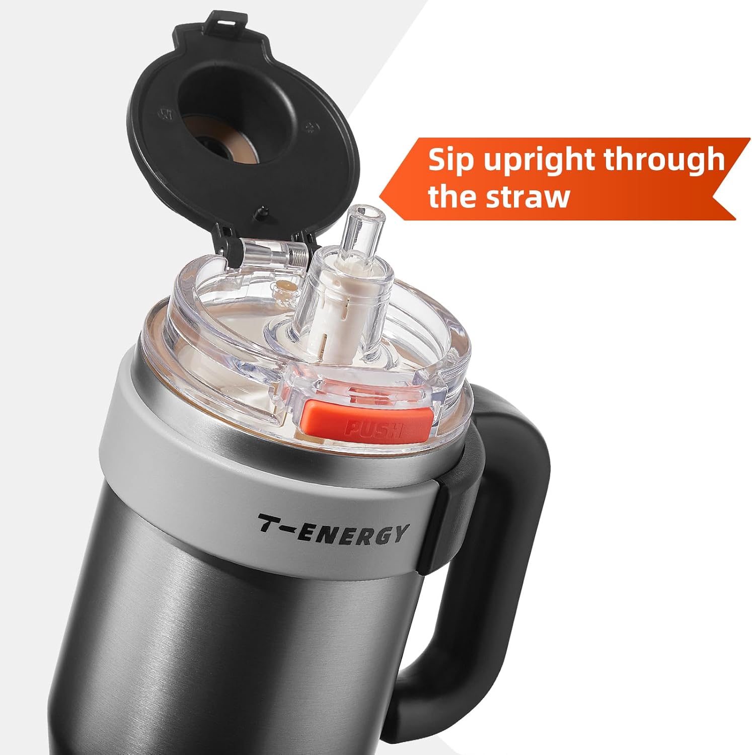 TKK 40 oz Tumblers with Handle and Straw, Ceramic Coating Insulated Bottle 100% Leakproof Travel Mug for Water, Iced Tea or Coffee, Smoothie, Cup Holder Friendly Base,SteelBlack - Image 2