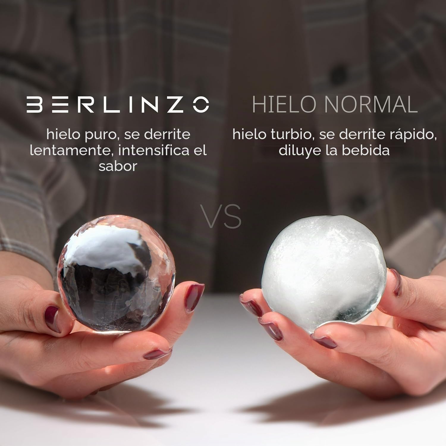 Berlinzo Máquina de bolas de hielo transparentes de alta calidad, 8 bolas de hielo grandes de 2.4 pulgadas para whisky, cócteles y bourbon, molde fácil de quitar para esferas de hielo, bolsa de