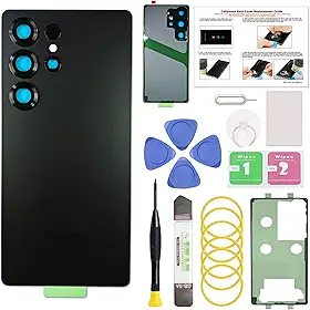 GREEN FUSION Compatível com substituição de capa de vidro traseira para Galaxy S25 Ultra, com lente de câmera pré-instalada e fita pré-cortada, inclui instruções, preta