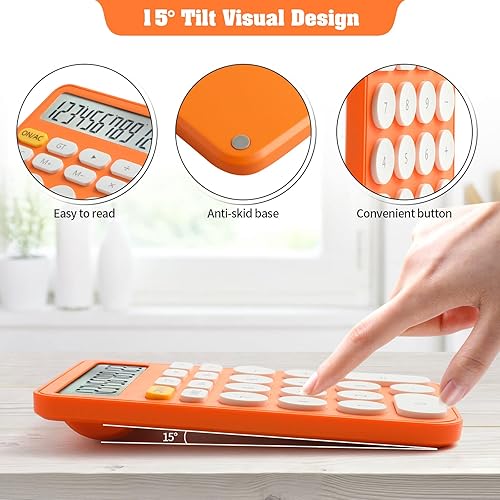Miniatura 7 de AOAILION Calculadora estándar de 12 dígitos con pantalla LCD grande y botones grandes, calculadora linda, calculadora de escritorio para oficina,
