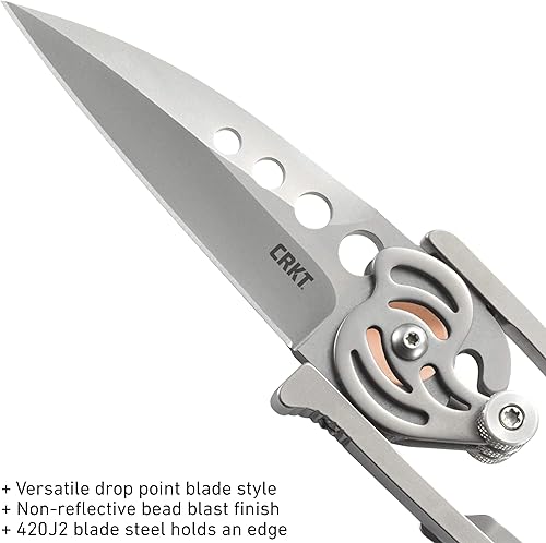 Vista 5 de Navaja plegable con botón de apertura rápida Columbia River Knife and Tool 5102N CRKT con cordón, plateado