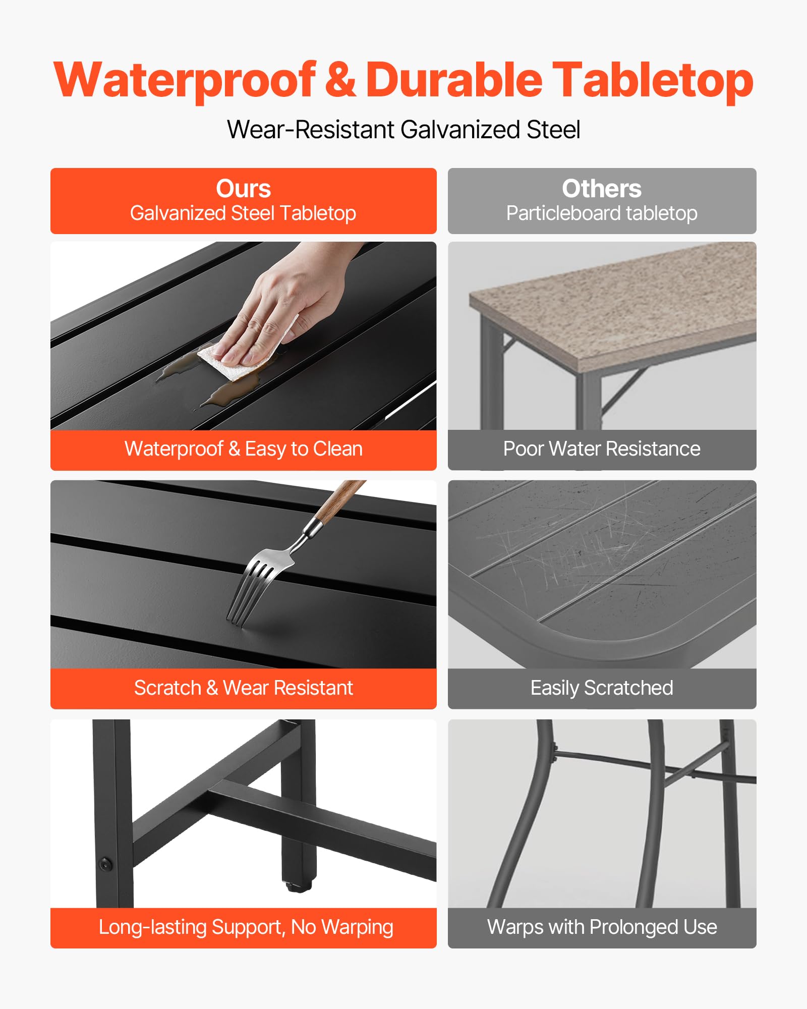 VEVOR Bartisch, 1200 x 375 x 980 mm, Bistrotisch, Stehtisch mit Metallgestell, rechteckige Esstische, Küchentisch, Tresentisch, Partytisch, Gartenmöbel für Balkon, Garten, Poolrand