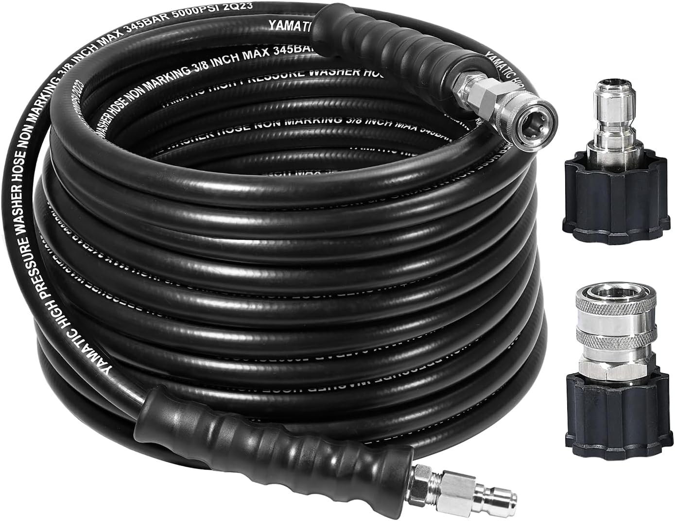 YAMATIC 3/8" Pressure Washer Hose 25FT – 5000 PSI Rubber Power Washer Hose Industrial-Grade, Steel Braided – Replacement Hose Stainless Steel, Compatible with Simpson, Craftsman, Honda, Ryobi