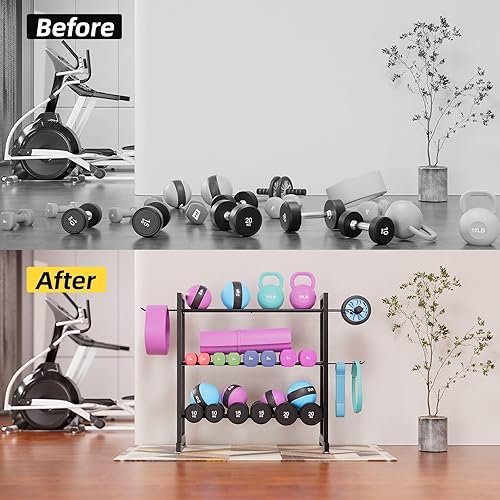 Miniatura 6 de Soporte ajustable de 3 niveles para mancuernas  Soporte de almacenamiento de peso de metal resistente para mancuernas, pesas rusas y más