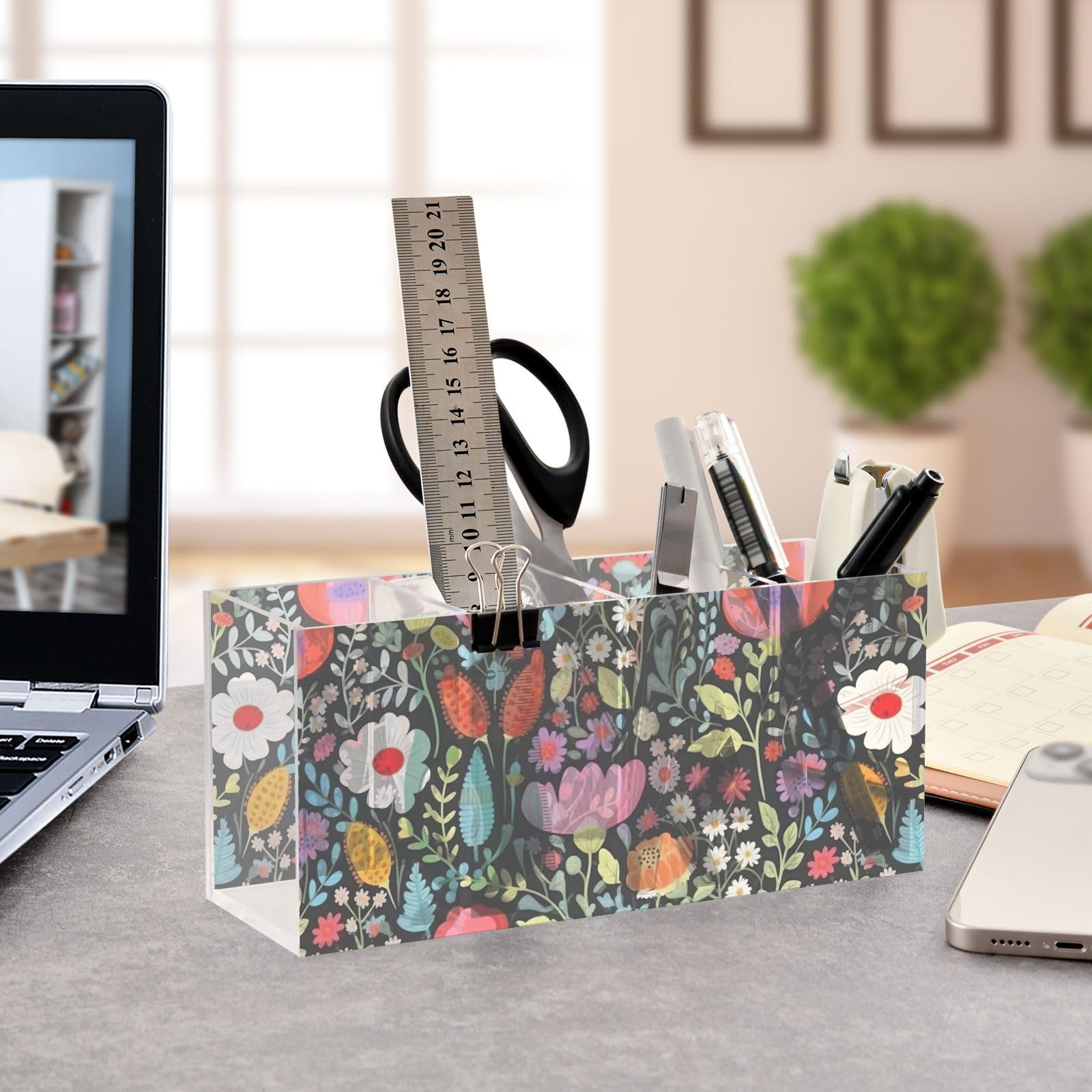 s Cherry Fruit With Leaf Acrylic Pen Holder 4 Compartments Clear Pencil ...
