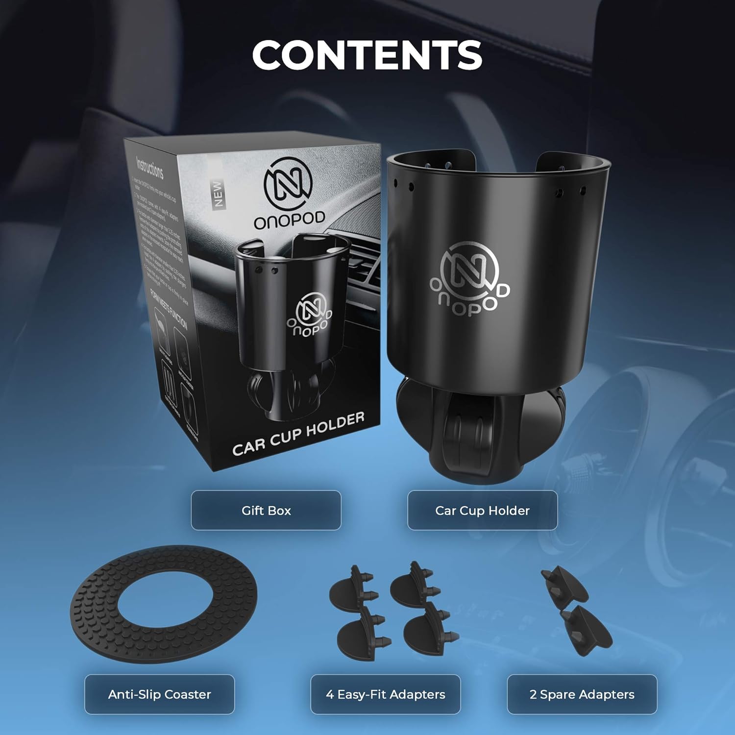 Car Cup Holder Expander and Adapter for Large Bottles   Compatible with HydroFlask, Nalgene, Yeti, Camelbak and Klean Kanteen Bottles, Cups and Mugs Image