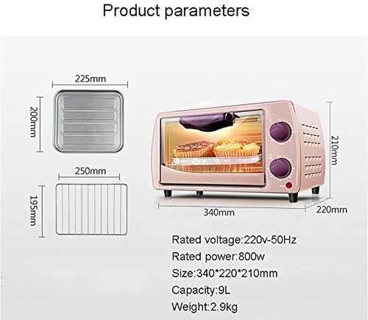 AMNOOL Mini Electric Oven Home Multifunctional Baking Oven Trifle Bread Hob Grill Home Small Baking Cake Pizza Oven 9L Mini Ovens (Color : Pink) Useful-1*