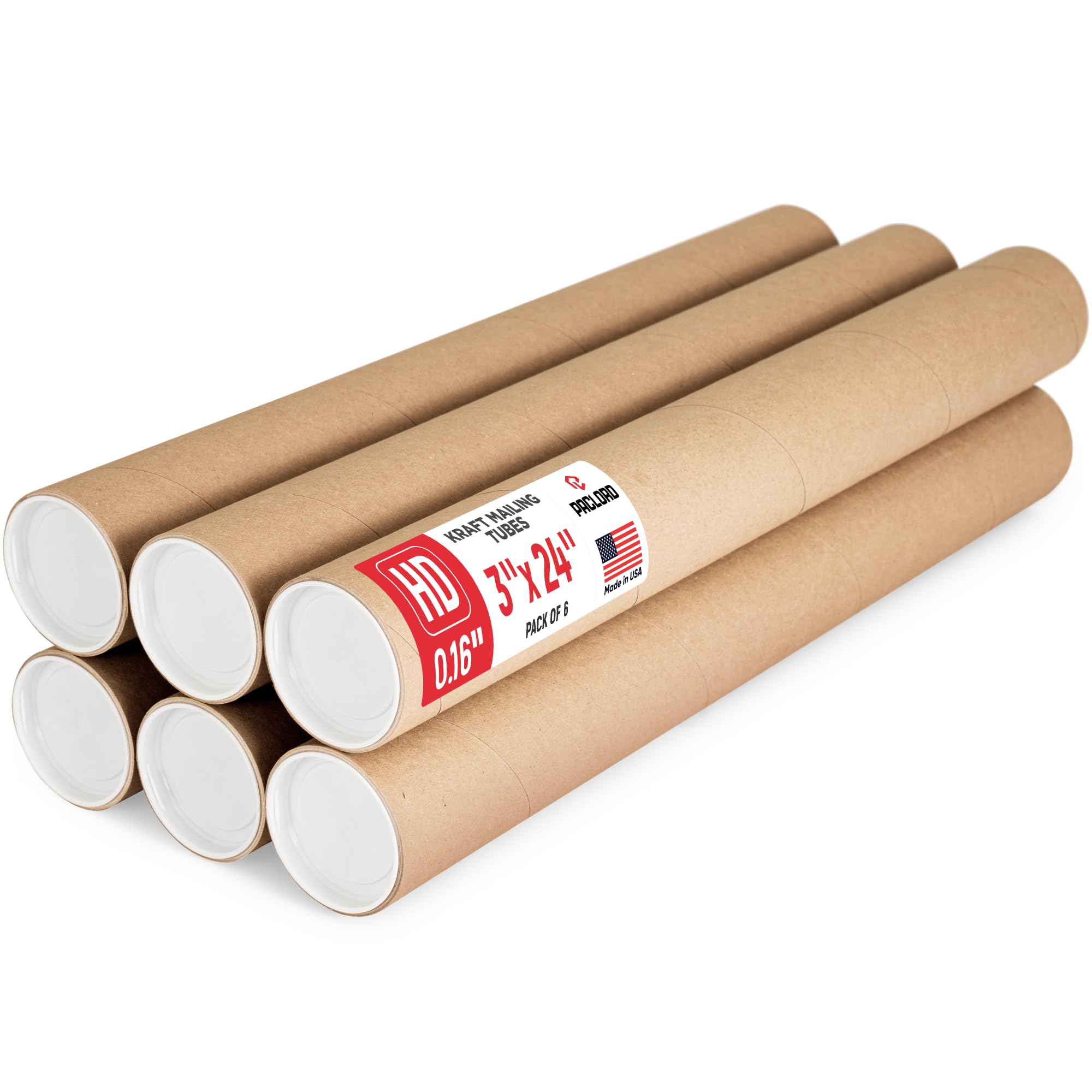 Tubo de cartón reforzado de alta resistencia de 3 x 24 pulgadas, paquete de 6 tubos con 12 tapas, aprobado por USPS seguro, ideal para envío y almacenamiento de impresiones, obras de arte