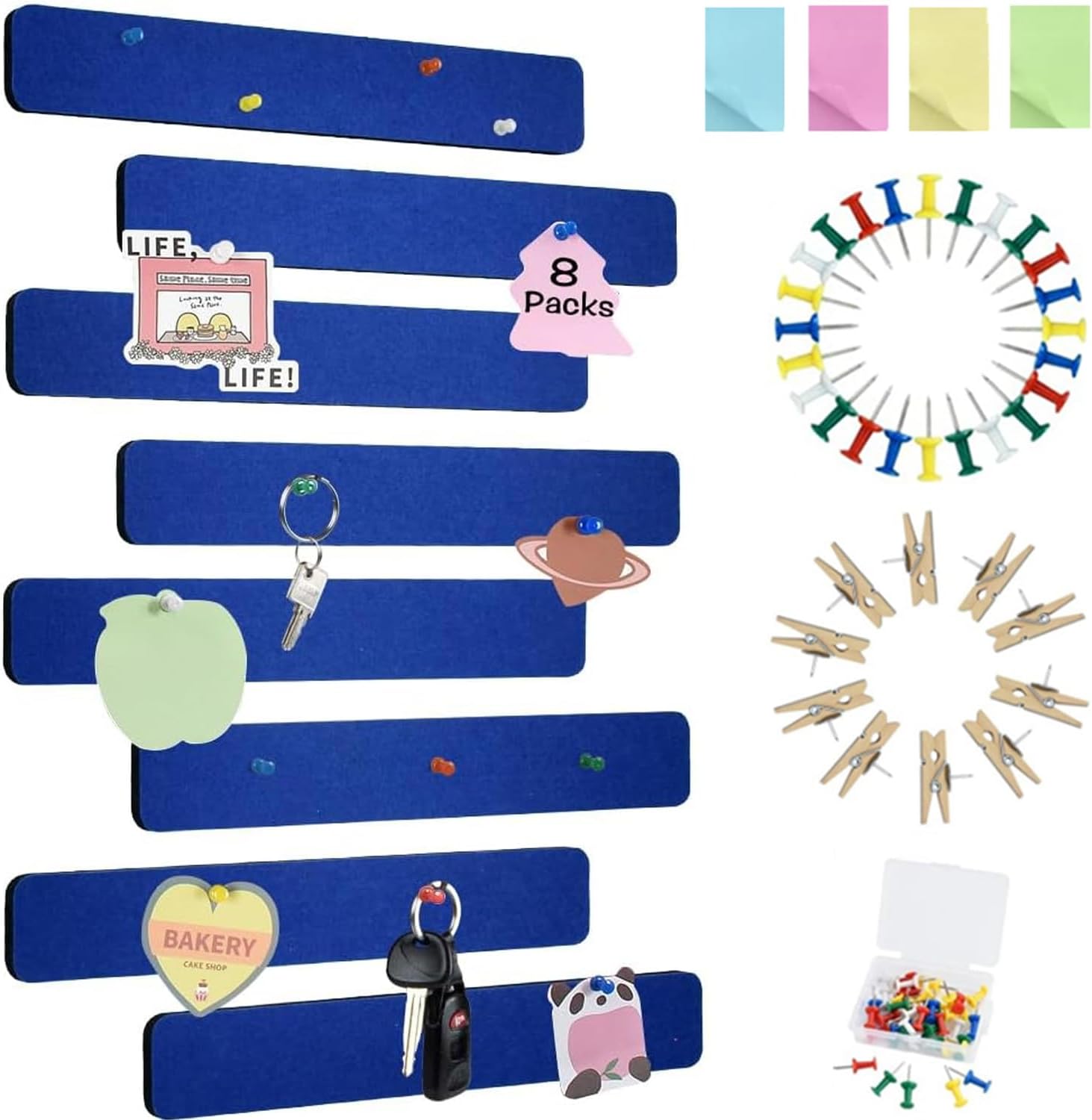 Vuzvuv 8Pcs Cork Bulletin Board Strips for Wall Office-Dark Blue