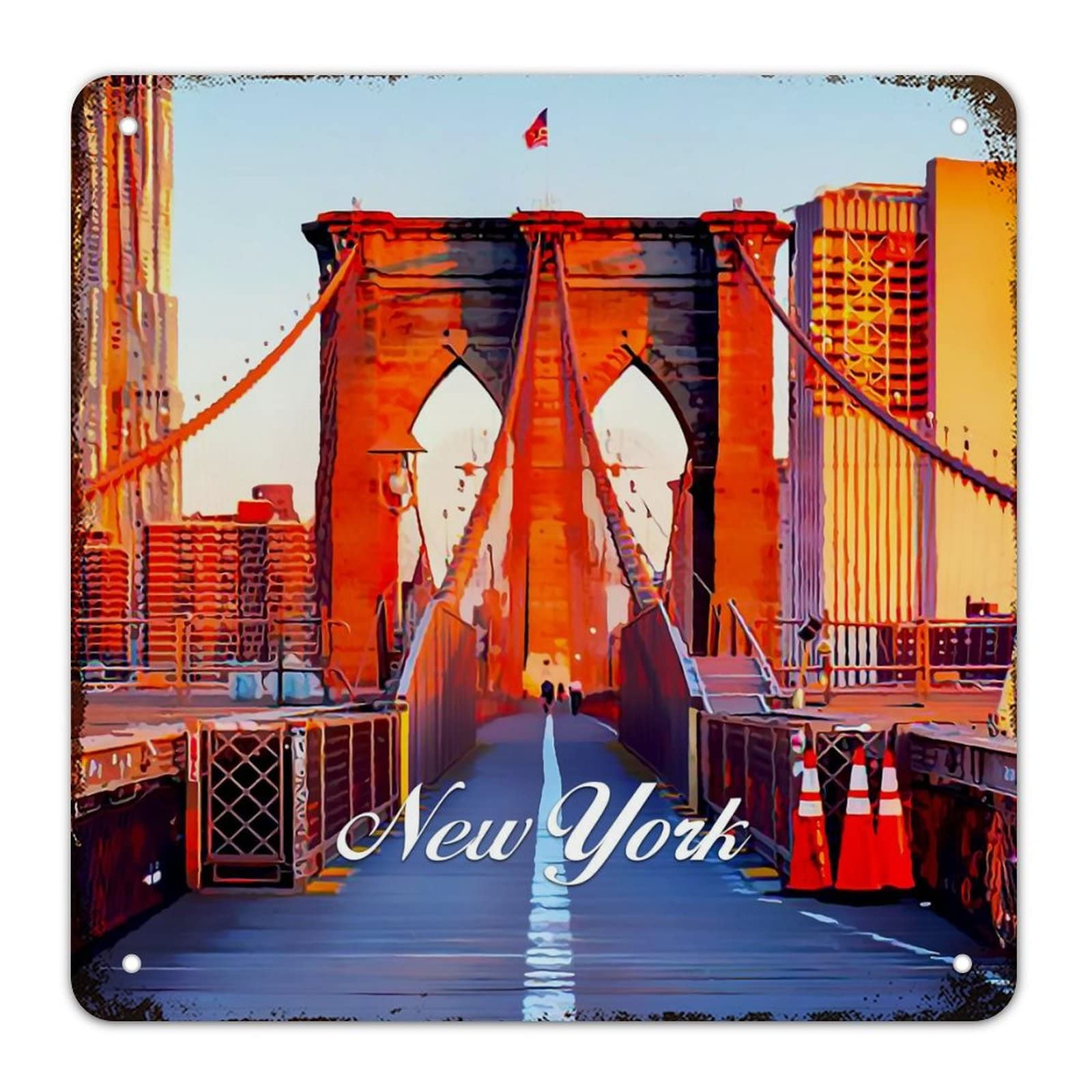 Décoration murale New York plaque métal rustique pour café bar et garage