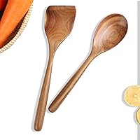 Vista 7 de Cucharas de madera para cocinar, juego de 2 cucharas de madera, cucharón de cocina, utensilios de cocina, antiadherentes, resistentes al calor