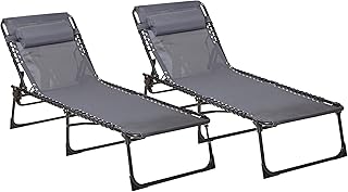 Neo Pair of Outdoor Portable Lightweight Sun Lounger Sunbed Folding Camping Reclining Lounge Chair Garden Beach Patio (Grey)